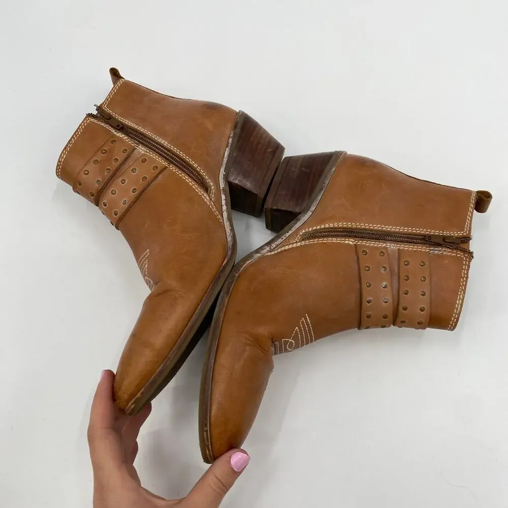 ROAN brown leather distressed western style booties